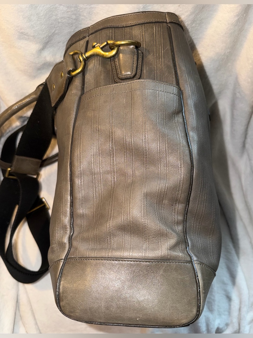 Coach 70th Anniversary Harrison Striped Leather Convertible Tote Bag Grey - Picture 4 of 15
